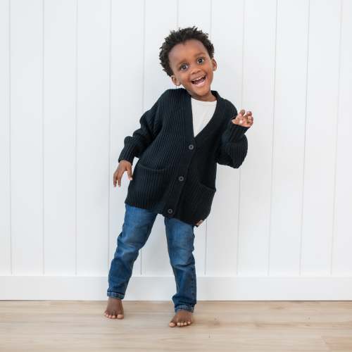 Chunky Knit Oversized Cardigan in Midnight Black | Kyte Baby