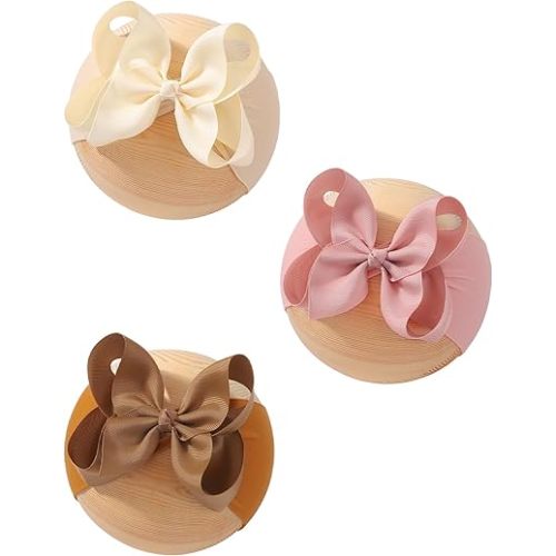 doboi 3PCS Baby Girl Bows Headbands Nylon Hairbands with Ribbon Bow Handmade Elastic Baby Hair Bows Headbands for Baby Girls Newborns Infants Toddlers and Kids