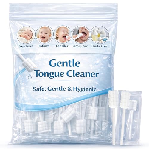 MAQIHAN 50pcs Baby Tongue Cleaner - Newborn Baby Oral Cleaner Disposable | Individually Wrapped Newborn Tongue Cleaner, Thrush Brush Cotton Gauze Mouth Cleaner for Infants, Babies Mouth Gum Cleansing