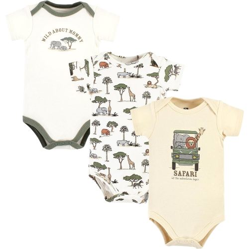 Hudson Baby Unisex Baby Cotton Bodysuits, Going On Safari 3-Pack, 12-18 Months