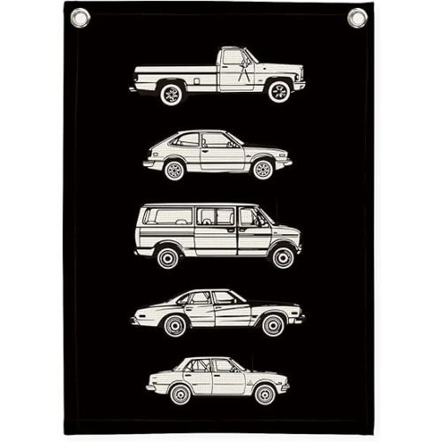 Race Car Room Decor,Boys Room Decor,Black Vintage Car Banner,Playroom Wall Hanging Banner for Boys Bedroom,Playroom Nursery 18x25 Inch