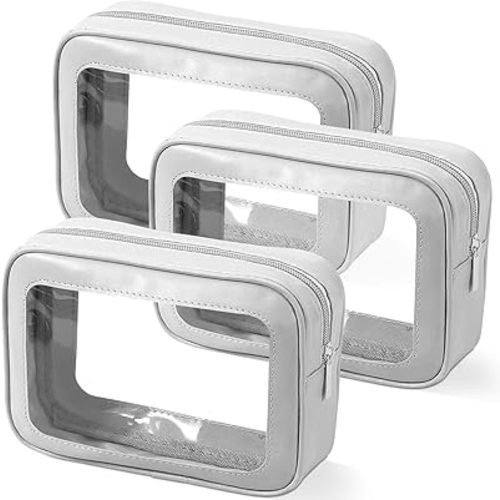 YOPCDJ 3PCS Clear Toiletry Bag,TSA Approved Travel Pouch with Zipper for Cosmetics and Toiletries，Diaper Bag Organizer Pouch Set, Purse Organizer and Clear Car Bag for Women and Kids