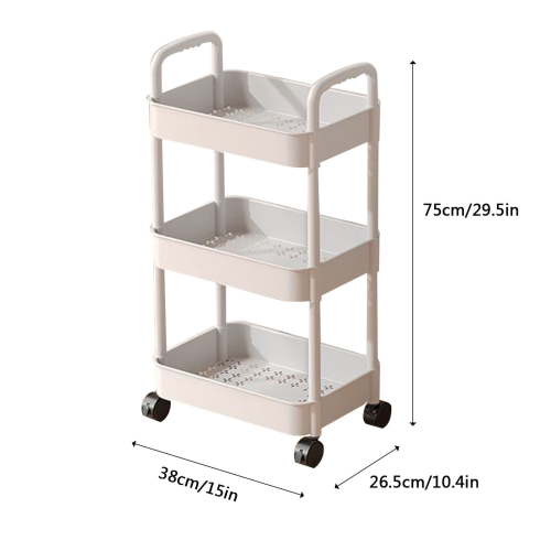 3-Tier Rolling Storage Cart with Wheels, Plastic Multi-Room Organizer for Kitchen, Living Room, Office, and Bathroom in White