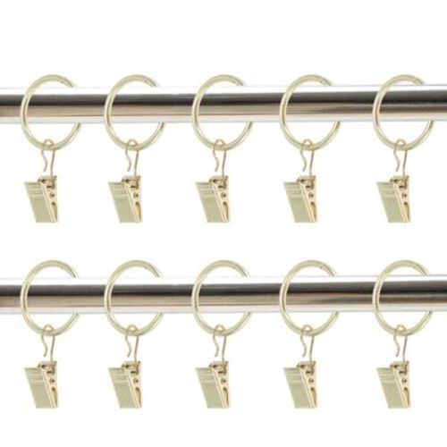 Unique Bargains Curtain Rings with Clips Iron for Hanging Curtains and Shower Curtain 10 Pcs Gold Tone Thick 0.14" Inner Diameter 1"