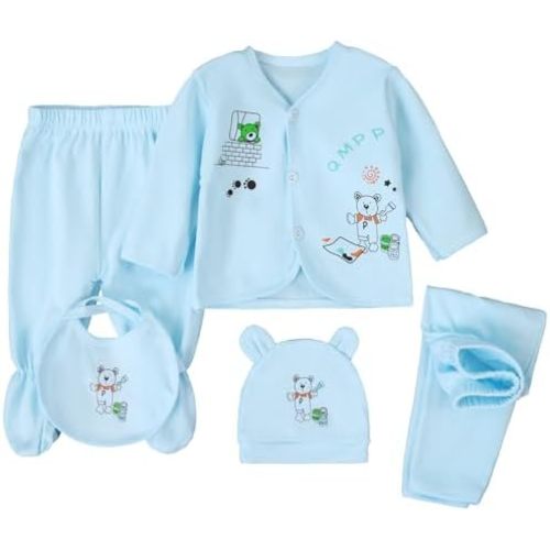 Unisex Baby Clothes 5 Piece Layette Sets Cotton Newborn Clothes Gift Set For 0-3 Months