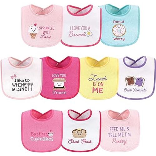 Hudson Baby Unisex Baby Cotton Terry Drooler Bibs with Fiber Filling, Girl Ice Cream, One Size