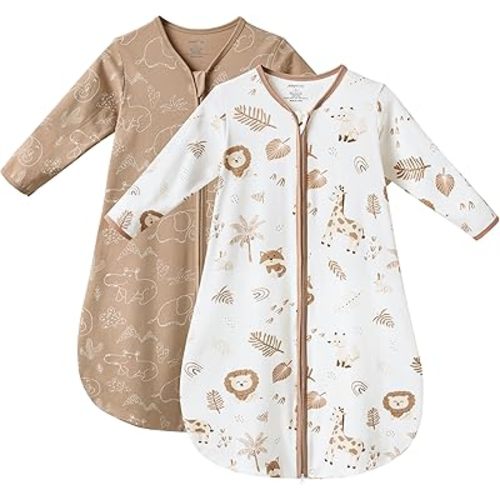 JELLYMONI Baby Sleep Sack 0-6 Months Long Sleeve Wearable Blanket for Baby, 100% Cotton 2 Pack Infant Toddler Baby Sleeping Sack Lightweight Soft 2-Way Zipper