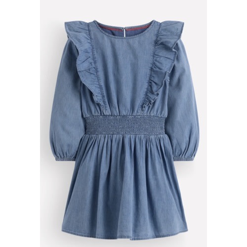 Shirred Drop Waist Dress
Light Denim