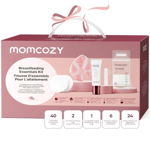 Momcozy 73PC Breastfeeding Essentials Kit,New Moms Postpartum Essentials | Hospital Bag Must-Haves, with Nursing Pads, Hot & Cold Breast Pads, Nipple Cream, Colostrum Collectors, Milk Storage Bags
