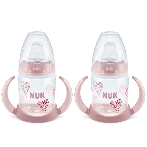 NUK Learner Cup, 5 Oz, Pack of 2, Pink Hearts, Soft Spout, Easy-Grip Handles, BPA Free, Spill Proof, Transition Sippy Cup