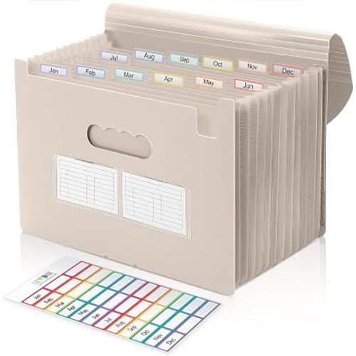SKYDUE Accordion File Organizer, Expanding File Folder with 13 Pockets, Portable Document Paper Bill Receipt Organizer, Home School Office Supplies, Letter A4 Size Brown