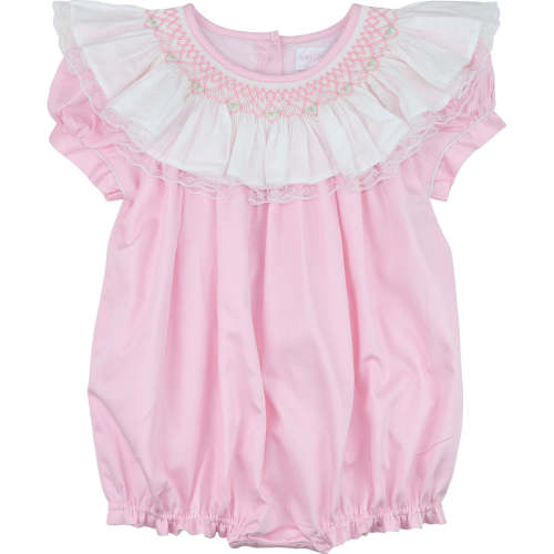 Pink Smocked Ruffle Neck Bubble