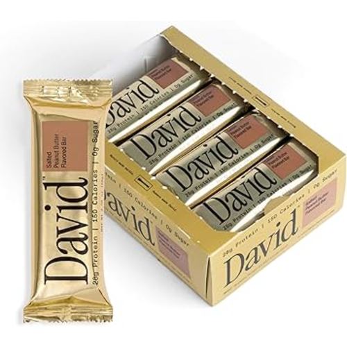 David High Protein Bars No Sugar - Sugar Free Protein Bars, Low Carb, Gluten Free - 28g of Protein, 150 Calories - David Bar On-The-Go Snack - Salted Peanut Butter Flavor, Pack of 12