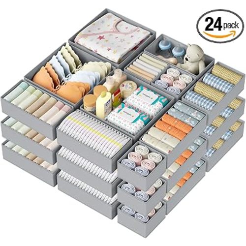 DIMJ Drawer Organizer Clothes Storage - 24 Pack Baby Dresser Organizer for Nursery, Foldable Closet Drawer Organizer Bins for Bedroom Organization, Fabric Storage Dividers for Socks, Underwears, Bras