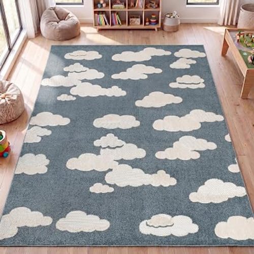 JONATHAN Y Hedwig High-Low Cloud Dark Blue/Ivory 4x6 Indoor/Outdoor Area Rug, Youth Scandi, Kids, Modern, Cottage, Transitional for Bedroom,Kitchen,Living Room,Non Shedding,Easy-Washing (SCN105B-4)