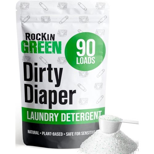 Unscented Rockin' Green Laundry Detergent, Plant based, All Natural Laundry Detergent Powder, Vegan and Biodegradable Odor Fighter, Safe for Sensitive Skin (Baby Cloth Diaper 90 Loads Unscented)