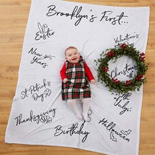 Baby's First Holiday Milestone Personalized Plush Fleece Blanket
