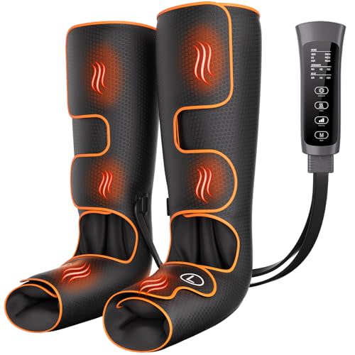 Leg Massager with Heat and Compression, Foot and Calf Massager for Circulation and Pain Relief, Compression Boots with Handheld Controller, 6 Modes 3 Intensities, Gift for Mom Dad