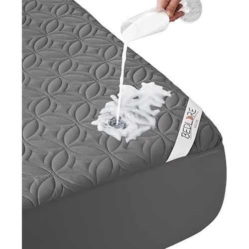 BEDLORE Waterproof Mattress Protector, Queen Size Mattress Pad Noiseless with Deep Pocket 6"-18" Depth, Soft Breathable Dirt-Proof Bed Mattress Cover Washable for Home, Bedroom, Hotel (Gray)