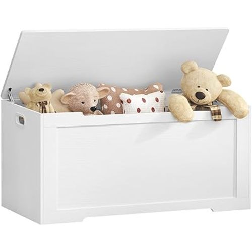 usikey 39.4” Toy Chest, Toy Box for Living Room, Storage Chest with 2 Safety Hinges, Lift Top Storage Bench, Storage Trunk, for Bedroom, Entryway, White