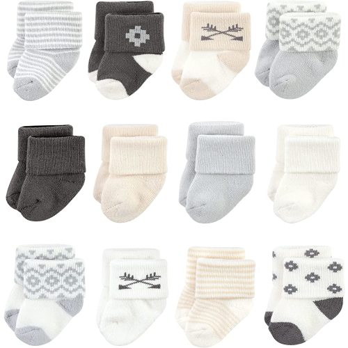 Hudson Baby Unisex Baby Cotton Rich Newborn and Terry Socks, Aztec 12-Pack, 6-12 Months