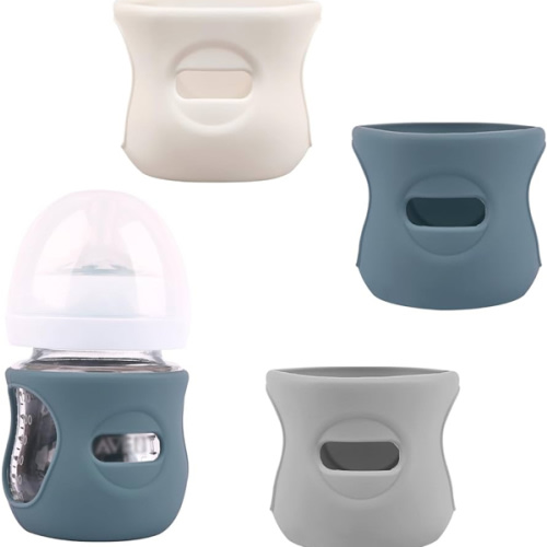 3 Pack Silicone Sleeves for Avent Natural Glass Baby Bottles, Anti Breakage Baby Bottle Holder, Compatible Philips Avent Glass Natural Baby Bottle 4 oz(Grey+Dark Blue+Apricot)