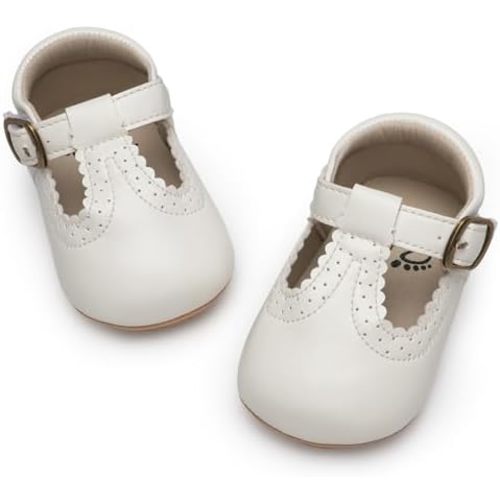 HONGTEYA Infant Baby Girls Mary Jane Flats Non Slip for Toddler First Walkers Soft Sole PU Leather Crib Shoes Sneaker Wedding Party Christmas Princess Dress Shoes Baby Moccasins Girls