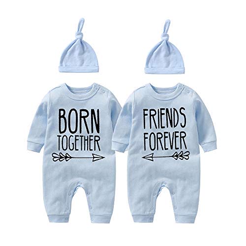 YSCULBUTOL Baby Twins Bodysuit Born Together Friends Forever Newborn Clothes Unisex Twin Outfits With Hat