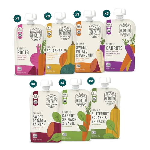 Serenity Kids Certified Organic Baby Food Veggie Puree Pouches Variety Pack - 18 x 3.5 oz for 6+ Months - No Added Sugar & Allergen Free - BPA-Free Packaging - Baby Food Pouches - Pouches Toddler