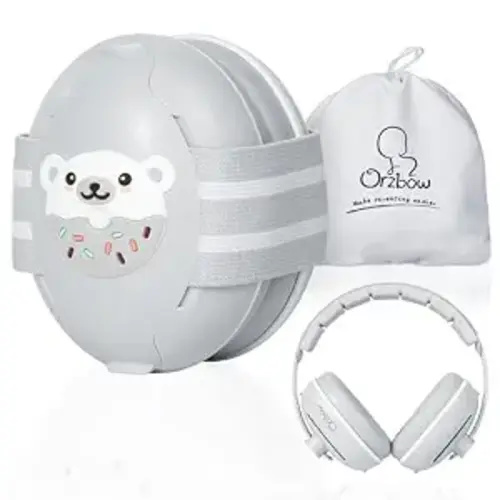 Orzbow 2-in-1 Baby Ear Protection for Babies Infant up to 48 Months, Gray