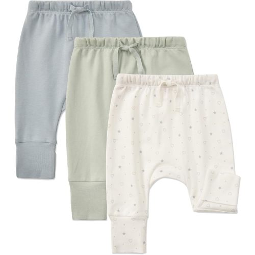 Aablexema 3-Pack Organic Cotton Baby Jogger Pants with Fold-Over Foot Cuffs