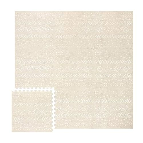 Lillefolk Baby Play Mat for Floor – 6x6ft Beige | Soft Non Toxic Premium EVA Foam Tiles for Tummy Time, Crawling & Playroom – Waterproof for Hard Floors Mat for Babies & Toddlers (9 Tiles)