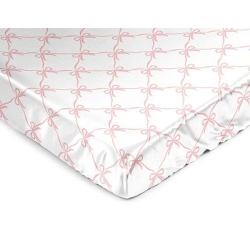 Sweet Jojo Designs Girl Satin Fitted Crib Sheet Ballerina and Ballet Bows Pink and White