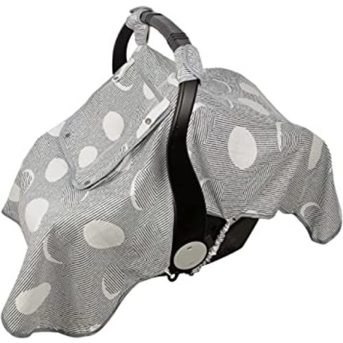 ICOPUCA Car seat Covers for Babies, Muslin carseat Cover Girls/boy, carseat Canopy Light Weight, Breathable, Kick Proof, fit Summer/Autumn/Spring, Black Strip Polka;