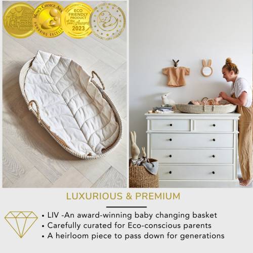 Premium Baby Changing Basket For Baby - Handmade Organic Seagrass Changing Basket - Trendy Baby Changing Pad  - Changing Table Basket