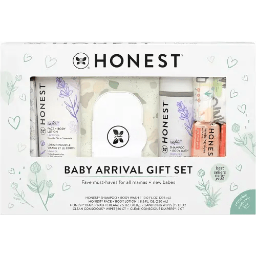 The Honest Company Baby Arrival Gift Set Newborn Essentials Welcome Box, Diapers Wipes Personal Care Diaper Rash Cream