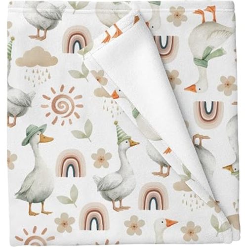 Cute Geese Boho Rainbow Baby Blankets for Boys Girls Watercolor Geese Duck Boho Floral Soft Cozy Infant Toddler Newborn Receiving Blankets Farm Animal Swaddling Wrap for Crib Stroller 30x40in