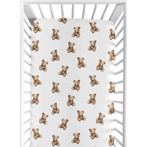 Sweet Jojo Designs Fitted Baby Crib Sheets (Boho Teddy Bear) for Boys or Girls, Infant Nursery, Toddler Room - Standard Size (Brown Bears, Watercolor, Bohemian, Classic, Modern, Wholesome Aesthetic)