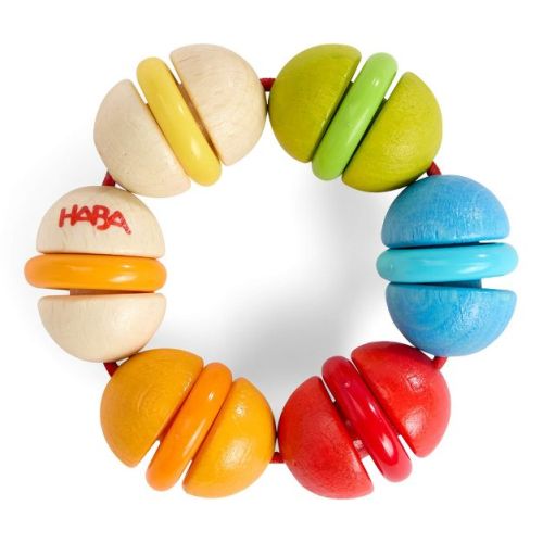 HABA Rainbow Rattle Grasping & Baby Teether - Colorful Sensory Toys for Babies with Gentle Sound and Safe Finish for 6 Months+
