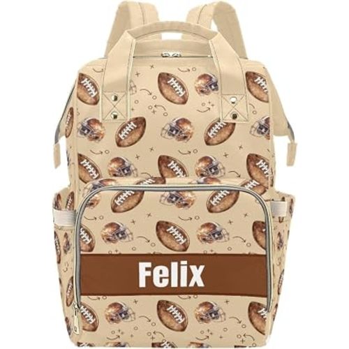 Personalized Football Diaper Backpack with Name, Custom Baby Bag for Mom and Dad, Waterproof Nursing Backpack, Gift for Baby Shower