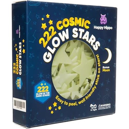 Happy Hippo 222 Glow in The Dark Stars for Ceiling with Bonus Moon