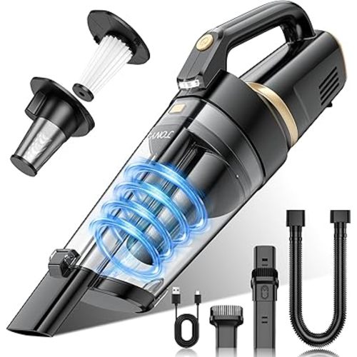 JONYJ Handheld Vacuum Cordless, 16000PA Strong Suction Hand Held Car Vacuum Cleaner, Portable Hand Vacuum Rechargeable with Multi-Nozzles & LED Light for Home, Car, Office, Pets