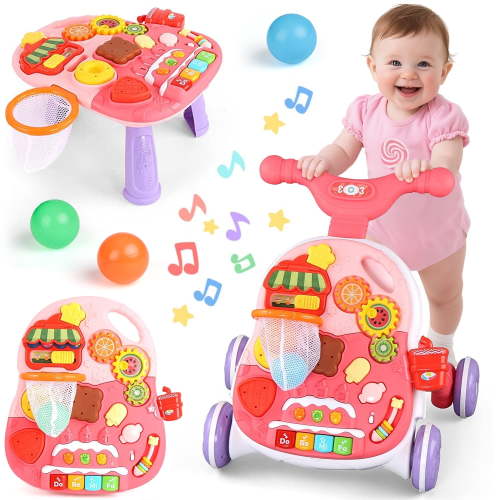 Beefunni 2 in 1 Baby Walker Sit to Stand Toys,Toddlers Musical Fun Table, Lights and Sounds, Learning, Birthday Gift for Infant 9, 12, 18, 24 Months