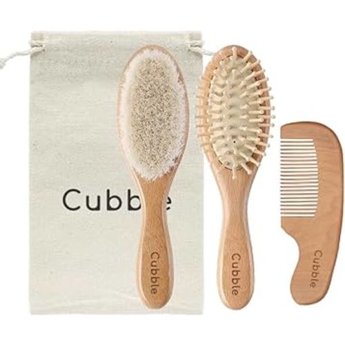 Wooden 100% Natural Goat Hair Brush and Comb Set for Newborns and Toddlers
