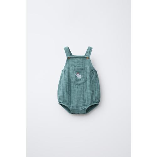 TEXTURED JUMPSUIT WITH ELEPHANT EMBROIDERY 1-3 months - Sea green | ZARA United States