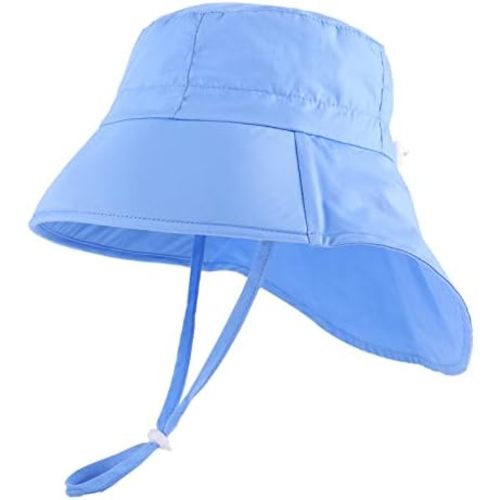 LACOFIA Baby Cotton Summer Hat UPF 50+ Toddler Boys Girls Sun Hat Kids Neck Protection Flap Cap with Adjustable Chin Straps