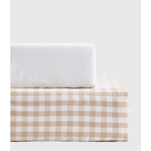 Organic Percale Gingham Crib Sheet 2-Pack in Cafe