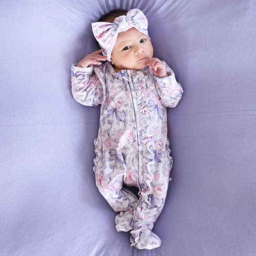 Leighton's Lavender Ruffle Zipper Footie. 0-3 months