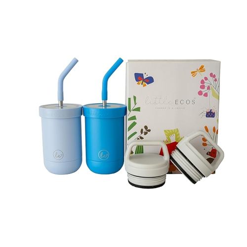 Double walled insulated stainless steel kids & toddler cups with straws and lids | Best Sippy cups with straw for boys 1+ year old | Holds 12oz capacity - On the Go Travel containers