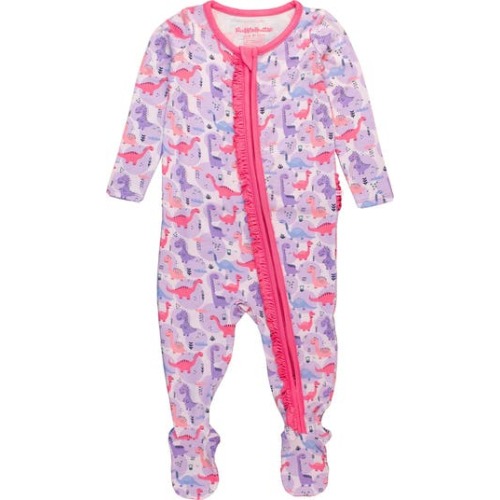 SoftSnooze Baby Girls Ruffle One Piece Footie Pajamas, 6-12M